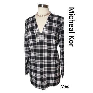 Michael Michael Kors Long Sleeve Blouse M V-Neck Dressy Tunic Medium NWOT